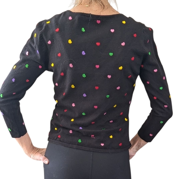 Etoile Women’s Shrunken Crew Neck Multicolor Embroidered Hearts - Picture 2 of 8
